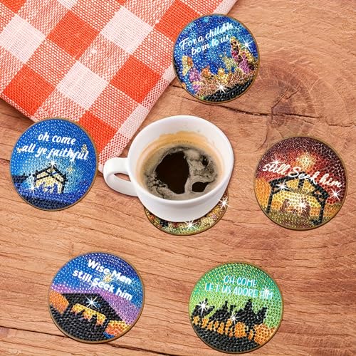 Diy 10pcs/set Christmas  Diamond Painting Coasters with Holder