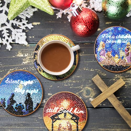 Diy 10pcs/set Christmas  Diamond Painting Coasters with Holder