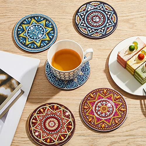 Diy 5pcs/set Mandala  Diamond Painting Coasters with Holder