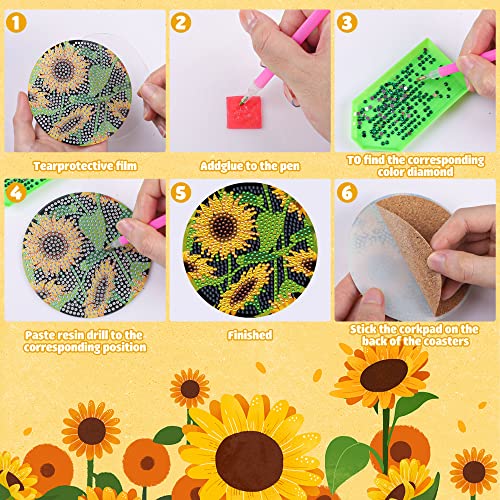 Diy 8pcs/set Flower  Diamond Painting Coasters with Holder