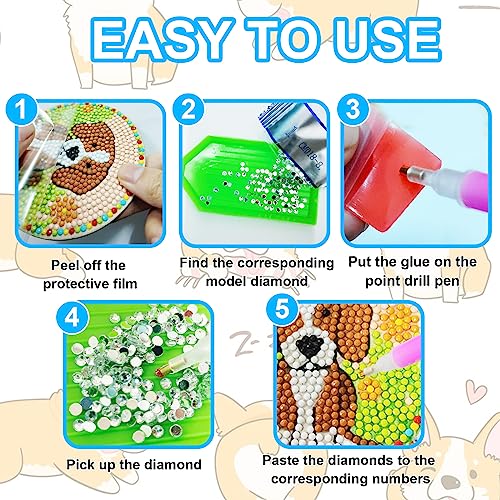 Diy 8pcs/set Dog  Diamond Painting Coasters with Holder