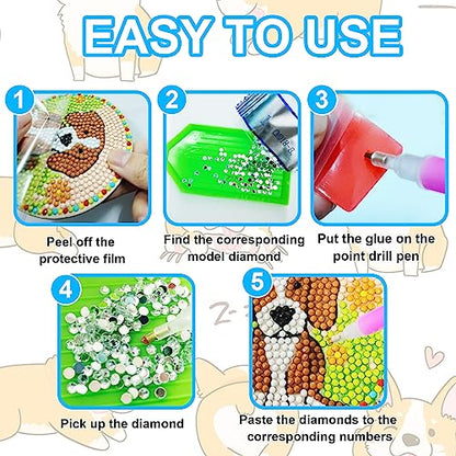 Diy 8pcs/set Dog  Diamond Painting Coasters with Holder