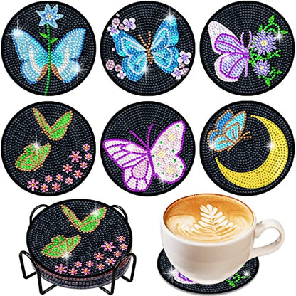Diy 6pcs/set Butterfly  Diamond Painting Coasters with Holder