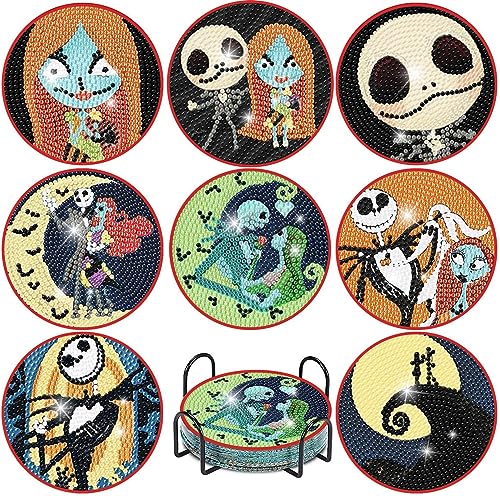 Diy 8pcs/set Halloween  Diamond Painting Coasters with Holder