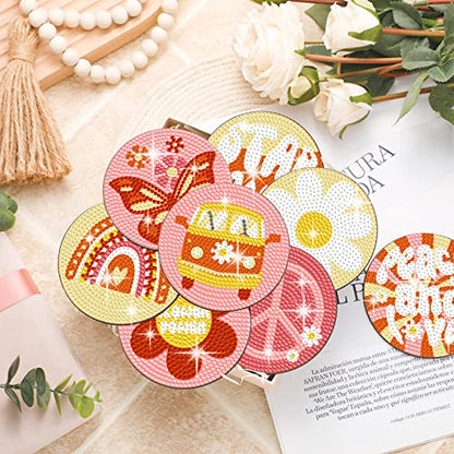 Diy 8pcs/set Butterfly  Diamond Painting Coasters with Holder