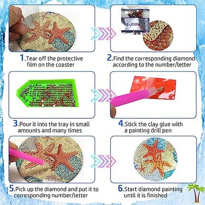 Diy 8pcs/set DIY Diamond Painting Coasters with Holder