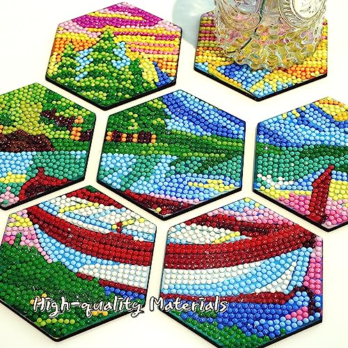 Diy 7pcs/set Cat  Diamond Painting Coasters with Holder