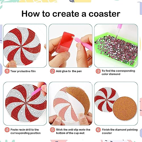 Diy 8pcs/set Christmas  Diamond Painting Coasters with Holder