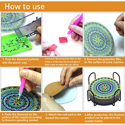 Diy 8pcs/set  Diamond Painting Coasters with Holder