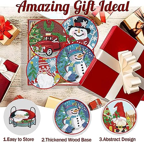 Diy 8pcs/set Christmas  Diamond Painting Coasters with Holder