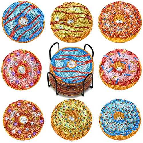 Diy 8pcs/set Mandala  Diamond Painting Coasters with Holder