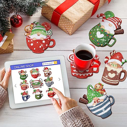 Diy 8pcs/set Christmas  Diamond Painting Coasters with Holder