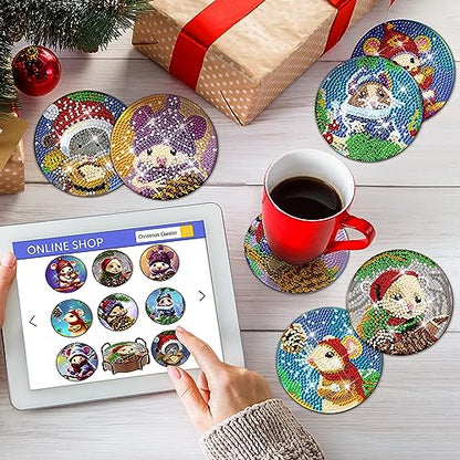 Diy 8pcs/set Christmas  Diamond Painting Coasters with Holder