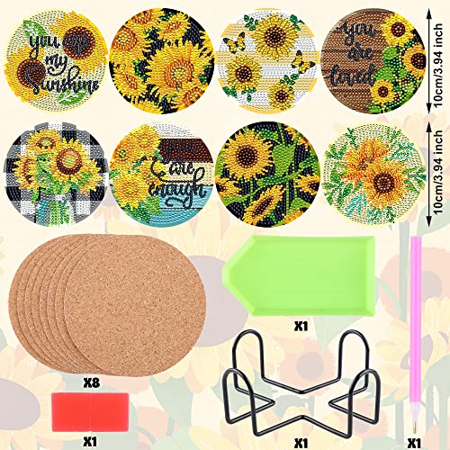 Diy 8pcs/set Flower  Diamond Painting Coasters with Holder