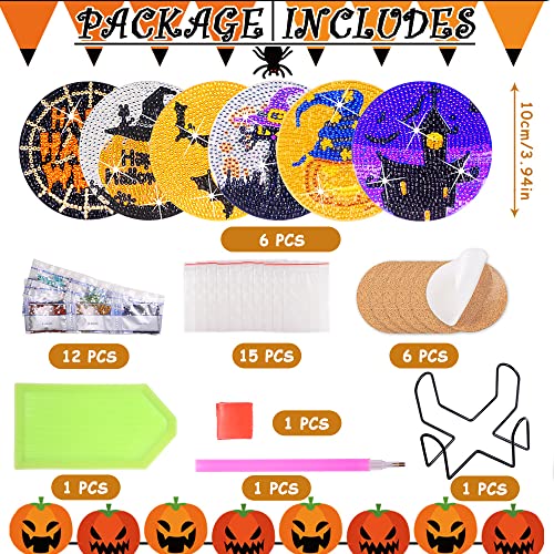 Diy 8pcs/set Pumpkin Halloween  Diamond Painting Coasters with Holder