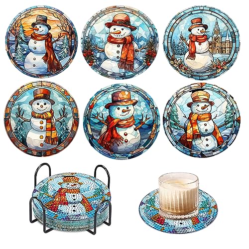 Diy 6pcs/set Christmas  Diamond Painting Coasters with Holder