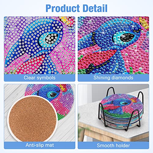 Diy 8pcs/set Cartoon  Diamond Painting Coasters with Holder