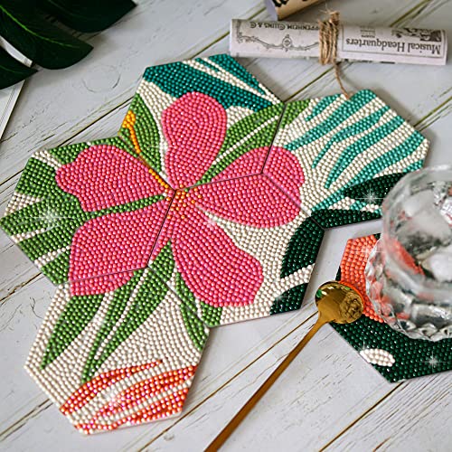 Diy 6pcs/set Flower  Diamond Painting Coasters with Holder