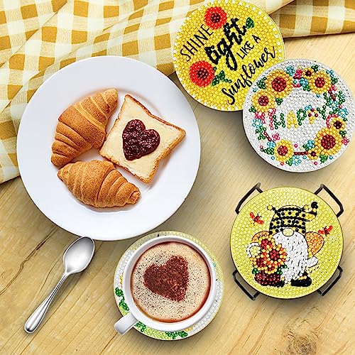 Diy 8pcs/set Flower  Diamond Painting Coasters with Holder