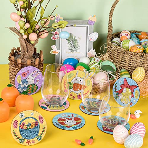 Diy 8pcs/set Easter  Diamond Painting Coasters with Holder