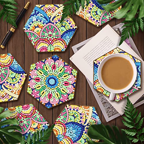 Diy 7pcs/set Mandala Flower  Diamond Painting Coasters with Holder