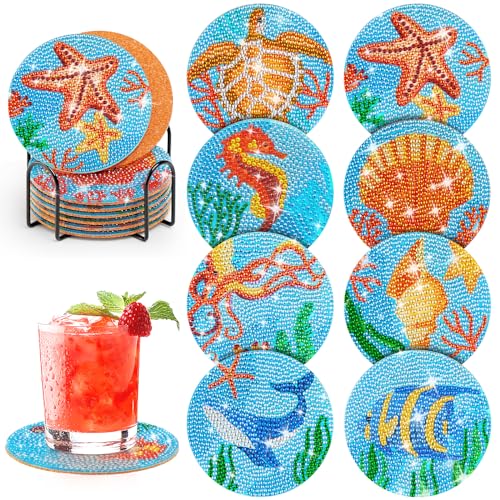 Diy 8pcs/set  Diamond Painting Coasters with Holder