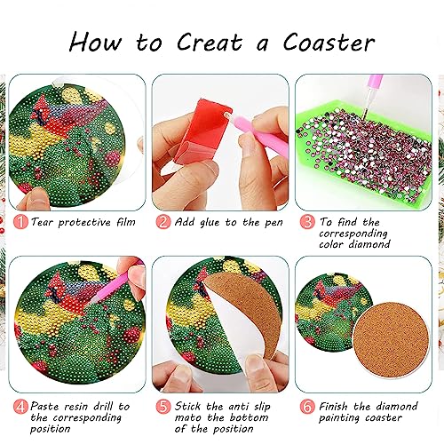 Diy 8pcs/set Bird Christmas  Diamond Painting Coasters with Holder