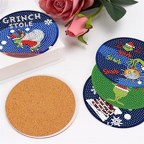 Diy 10pcs/set Christmas  Diamond Painting Coasters with Holder