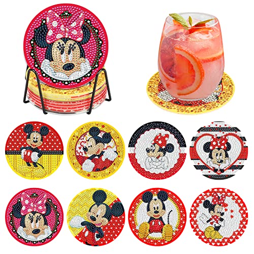 Diy 8pcs/set Cartoon  Diamond Painting Coasters with Holder