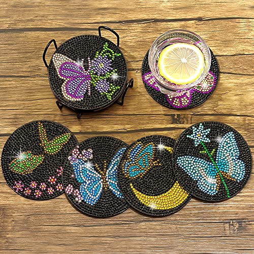 Diy 6pcs/set Butterfly  Diamond Painting Coasters with Holder