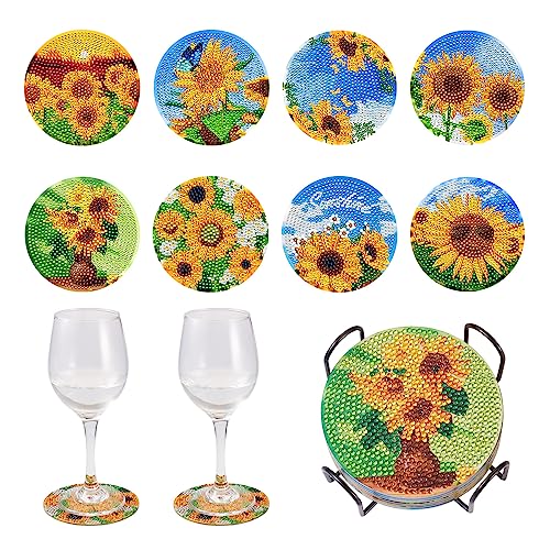 Diy 8pcs/set Flower  Diamond Painting Coasters with Holder