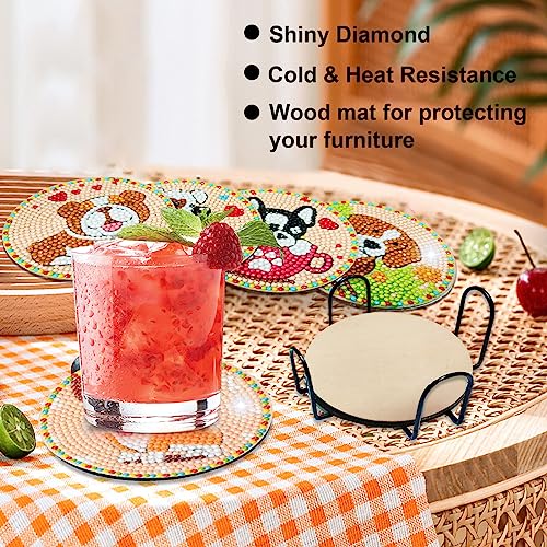 Diy 8pcs/set Dog  Diamond Painting Coasters with Holder