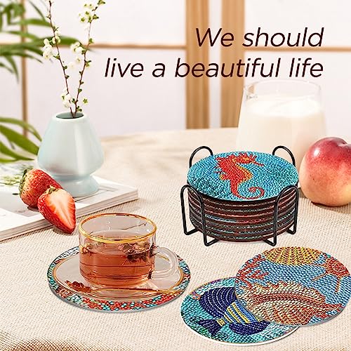 Diy 8Pcs  Diamond Painting Coasters with Holder