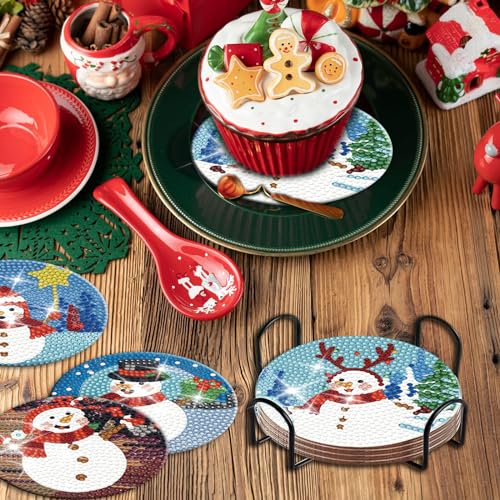 Diy 8pcs/set Christmas  Diamond Painting Coasters with Holder