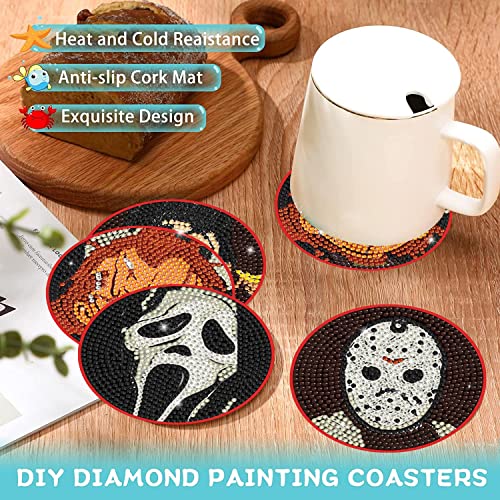 Diy 8pcs/set Halloween  Diamond Painting Coasters with Holder