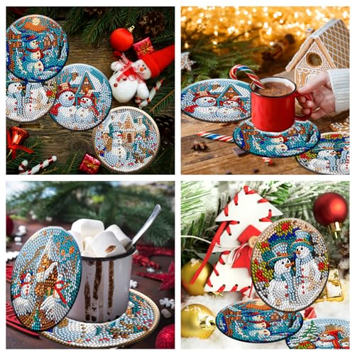 Diy 8pcs/set Christmas  Diamond Painting Coasters with Holder