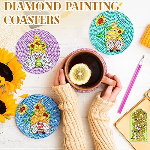 6pcs/set Gnome Flower  Diamond Painting Coasters with Holder