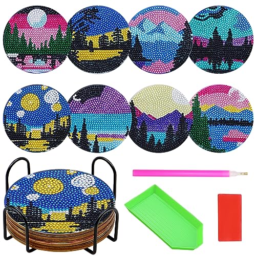 Diy 8pcs/set  Diamond Painting Coasters with Holder