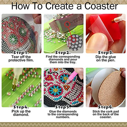 Diy 6pcs/set Skull Flower  Diamond Painting Coasters with Holder