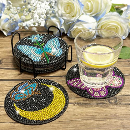 Diy 6pcs/set Butterfly  Diamond Painting Coasters with Holder