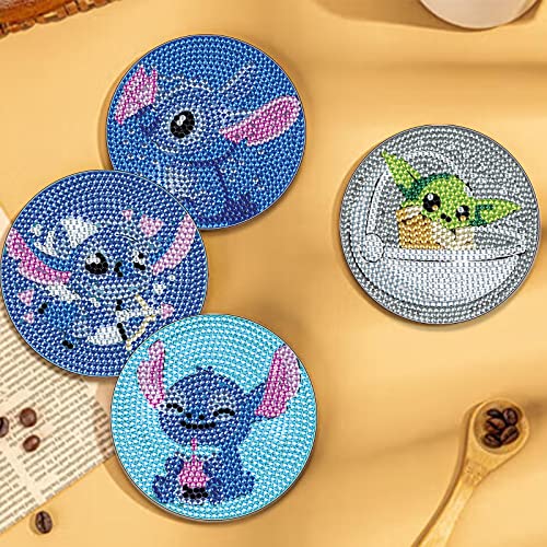 Diy 6pcs/set Cartoon  Diamond Painting Coasters with Holder