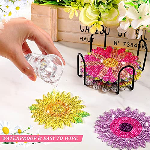 Diy 12pcs/set Flower  Diamond Painting Coasters with Holder