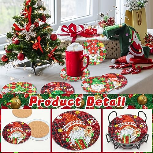 Diy 8pcs/set Gnome Christmas  Diamond Painting Coasters with Holder