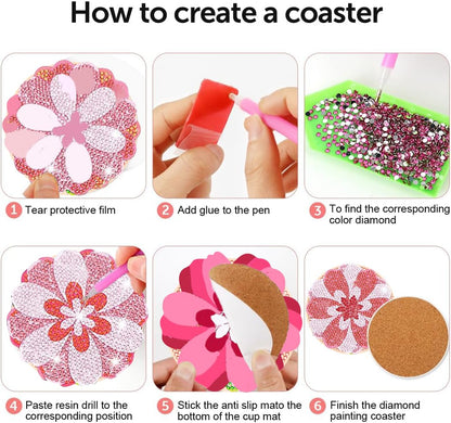 Diy 10pcs/set Valentine's Day Flower  Diamond Painting Coasters with Holder