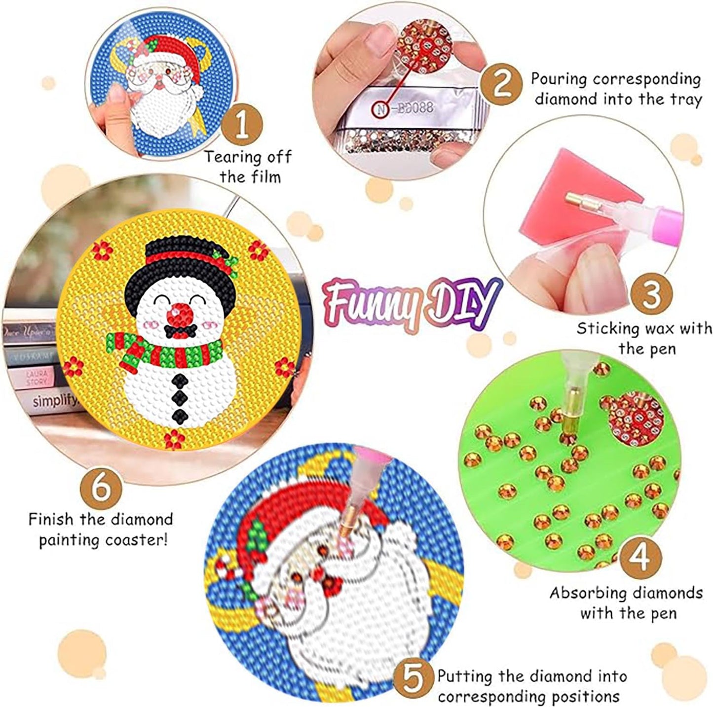 Diy 8pcs/set Christmas  Diamond Painting Coasters with Holder