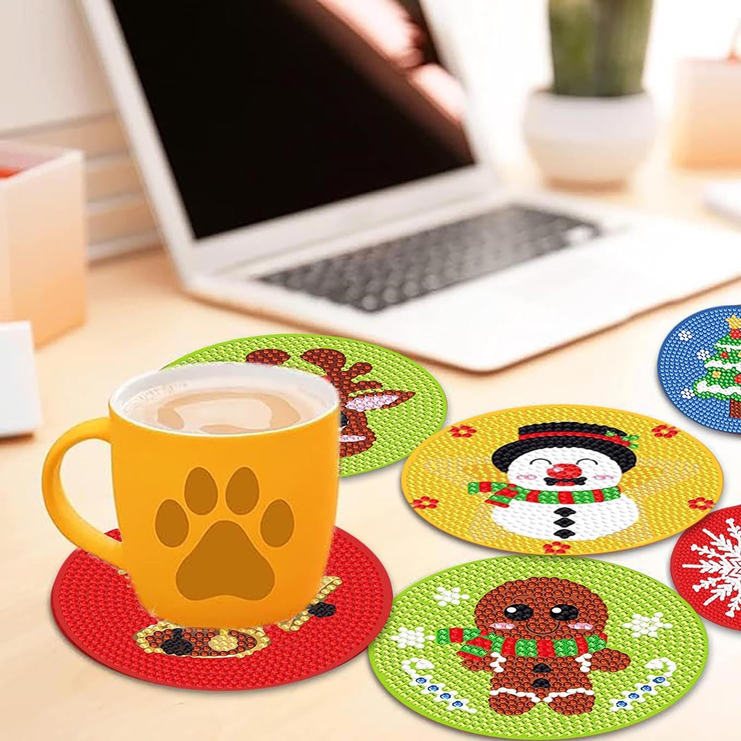 Diy 8pcs/set Christmas  Diamond Painting Coasters with Holder