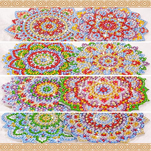 Diy 8pcs/set Mandala  Diamond Painting Coasters with Holder