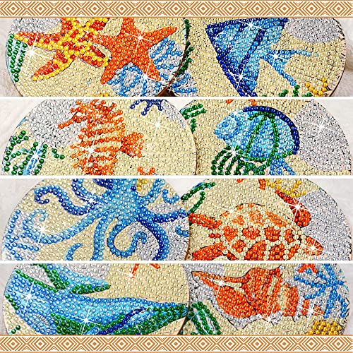 Diy 8pcs/set Ocean Life  Diamond Painting Coasters with Holder