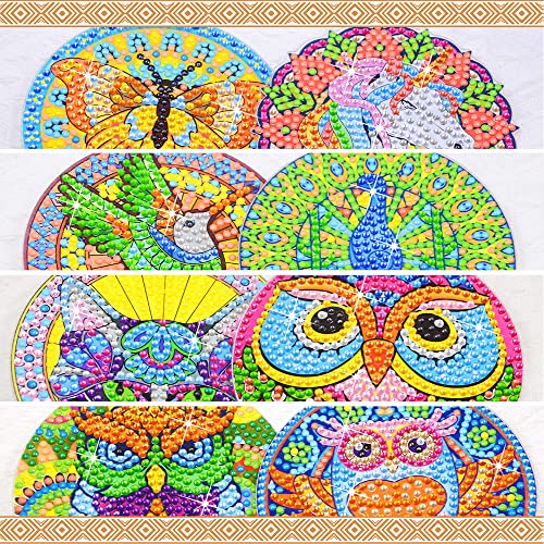 Diy 8pcs/set Bird Owl Butterfly Animal  Diamond Painting Coasters with Holder