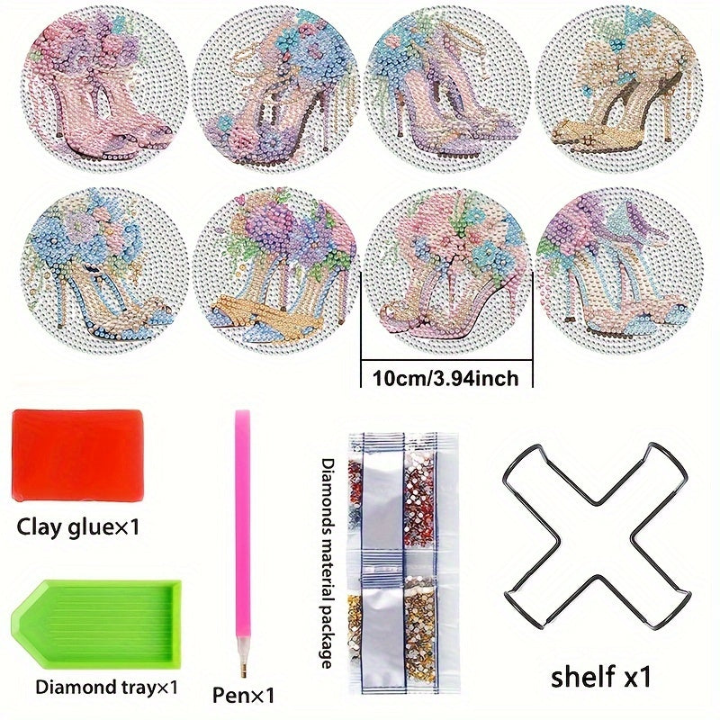 Diy 8pcs/set Christmas  Diamond Painting Coasters with Holder